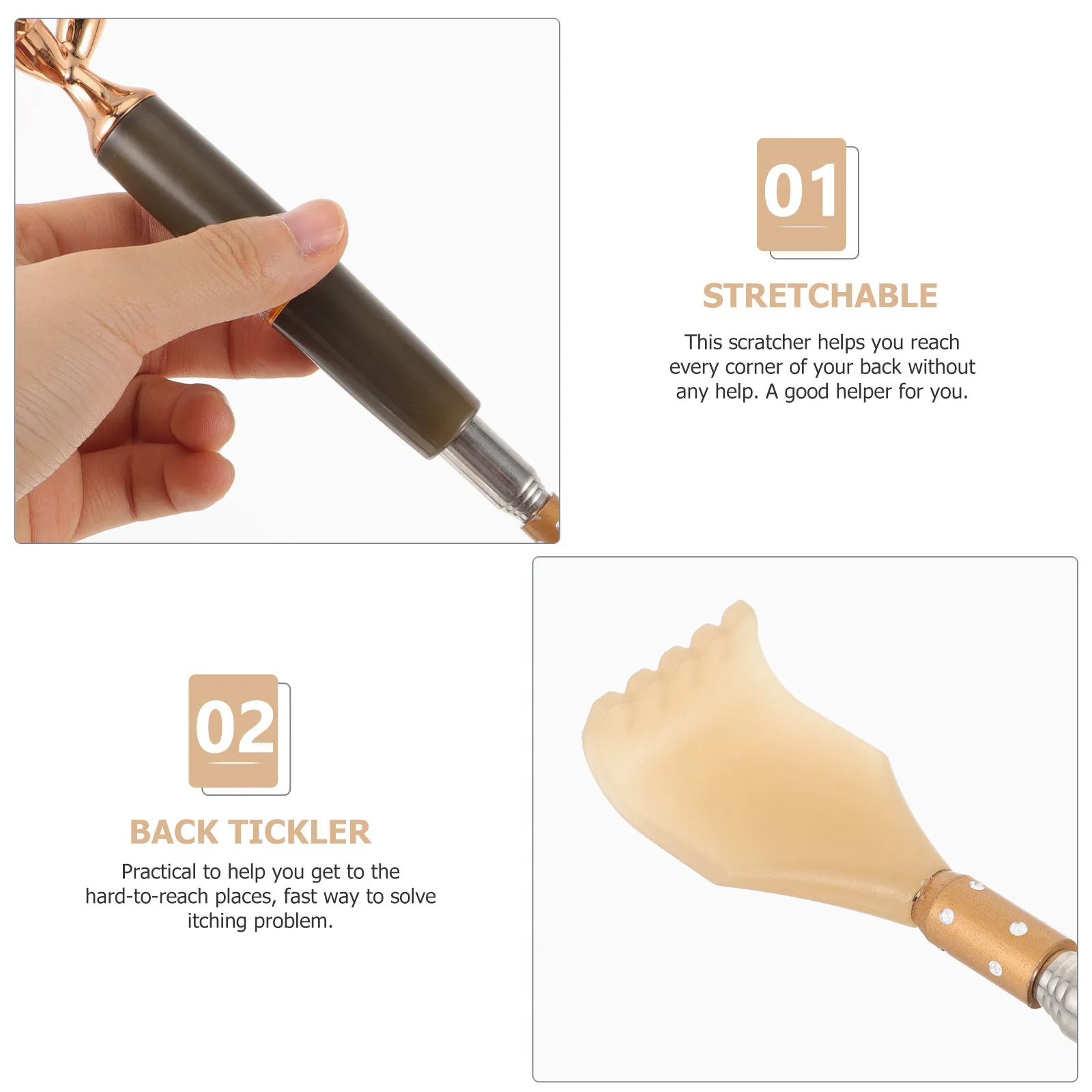 Telescopic Double-Ended Back Scratcher with Facial Roller Massage Tool for Itch Relief Portable Self Massager Gift for Adults view 3