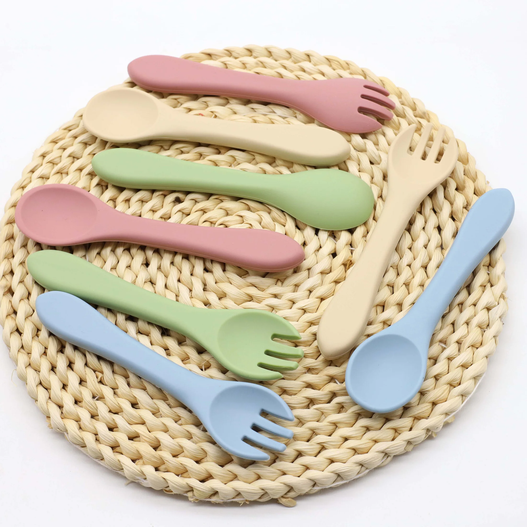 2Pcs/Set Soft Silicone Baby Training Spoon Fork Set Kids Tableware Infant Toddler Feeding Accessories