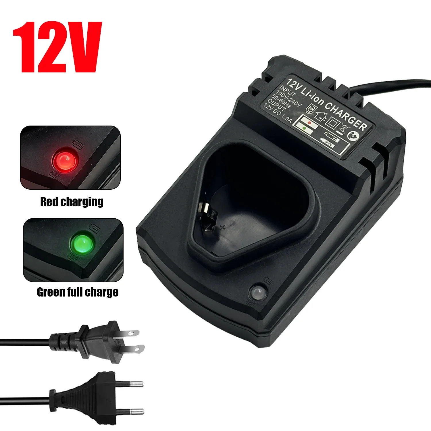 

Универсальное зарядное устройство для электрических дрелей DC 12V/12.6V, совместимое с Li-Ion аккумуляторами, поддерживает напряжение 100-240V, для дрелей и электроинструментов.