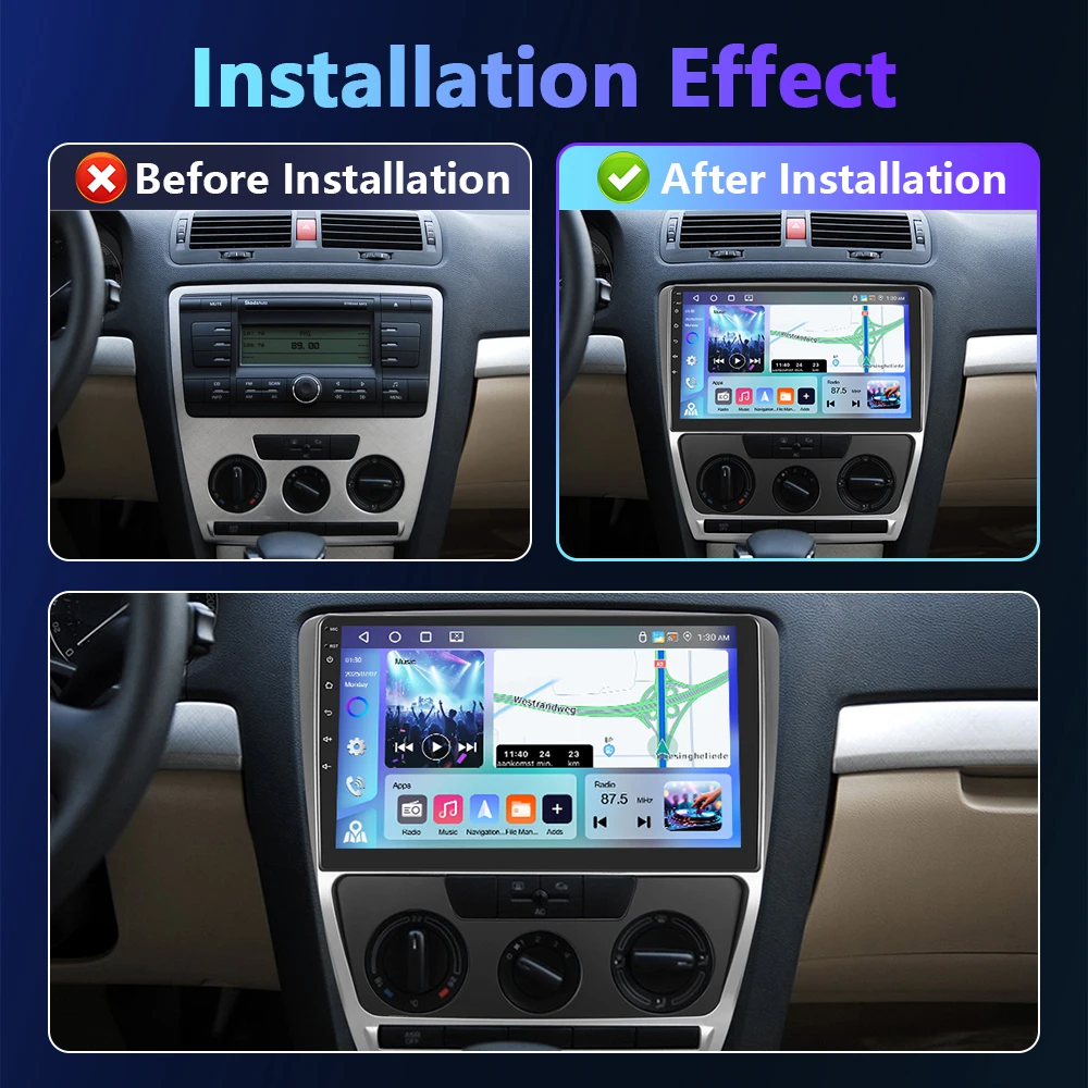 Podofo "راديو السيارة اللاسلكي CarPlay راديو أندرويد لـfolkVolkswagen Skoda Octavia 2 A5 2004-2013 الوسائط المتعددة 4G راديو السيارة #3