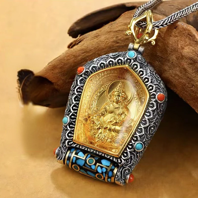 Buddhist Necklace Men's Religious Transshipment Amulet Rotating Tianzhu Thangka Pendant Yellow God of Wealth Jewelry Necklaces