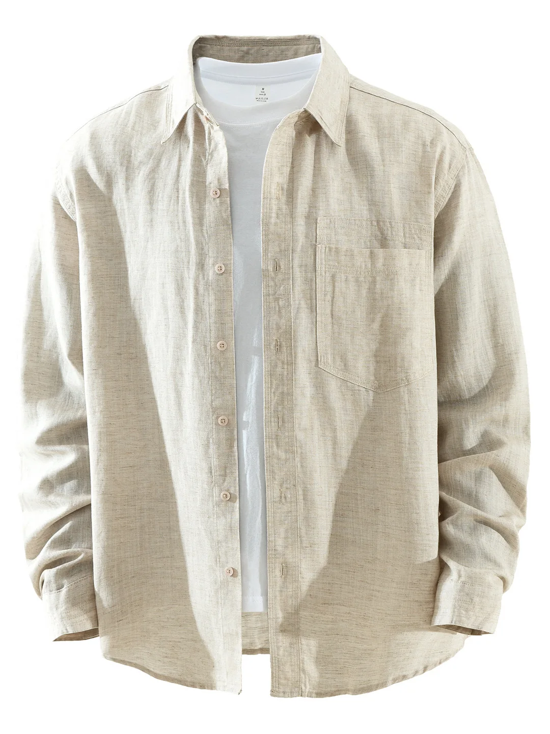 

Japanese Sle Linen Long Sve irt Men's Casual Loose Pure Color Collarl irt Artistic Leisure Faionable Men's Top