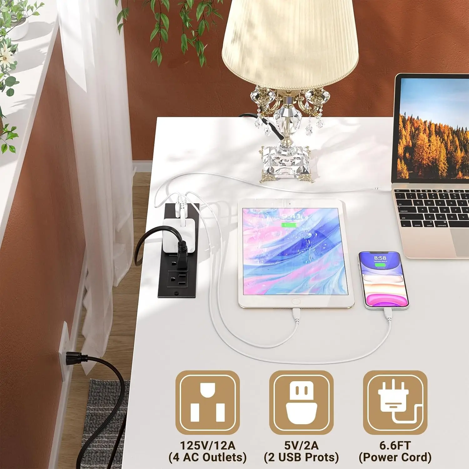 Computer Desk with Drawer, 60 Inch Office Desk with Power Outlets and USB Ports, Large L Shape Corner Desks wit