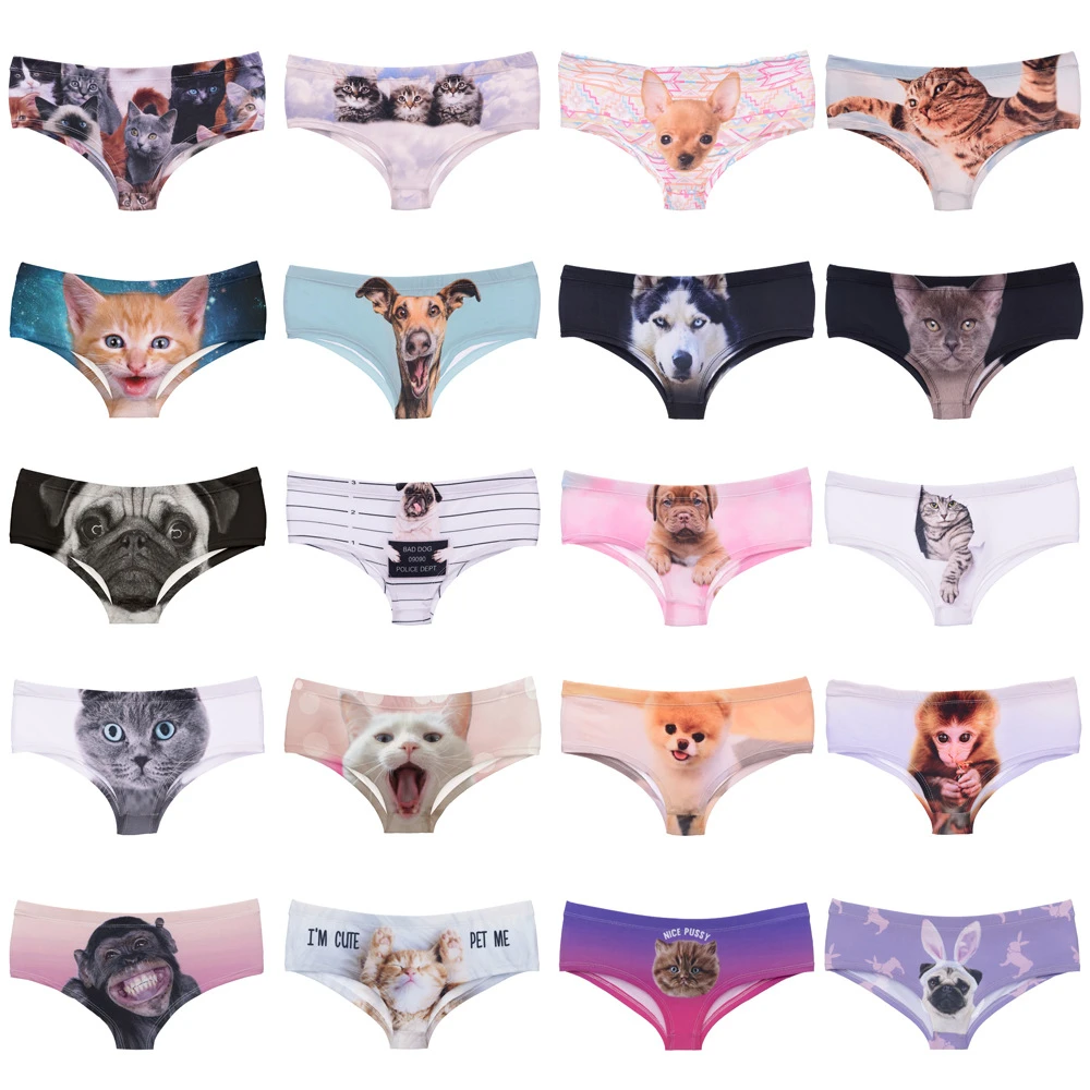 Animals, cats, dogs, monkeys and orangutans print seamless breathable low-waisted European and n sexy briefs KT005