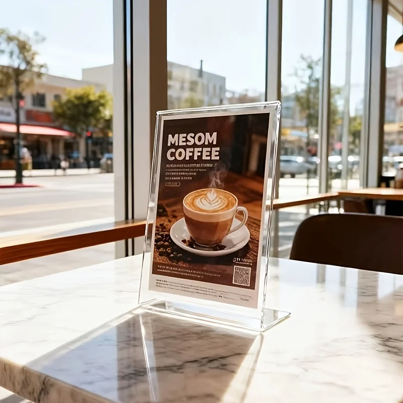 Soporte acrílico A6 para letreros, marco acrílico para fotos, para letreros, folletos, volantes, menús, carteles, soporte de exhibición de escritorio inclinado clásico, 4 Uds.