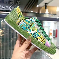 New Men high top ironing drill graffiti board spirit of the young man dazzle color leather low-top casual shoes flat shoes A8