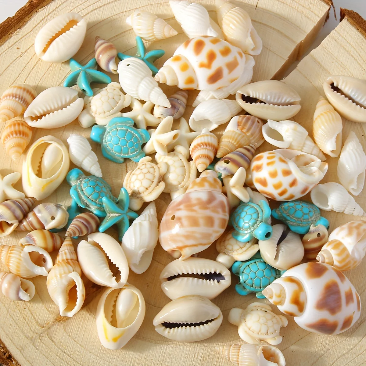 65 Natural Shell Pendant Sets Of Various Sizes For Diy Jewelry Making, Including Hand Drilled Shells, Starfish, And Pendants