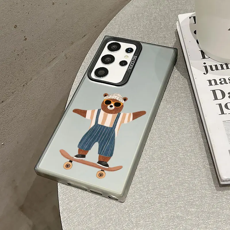 

For Samsung Galaxy S25 S24 S23 S22 Ultra Plus S21 S23 S24 FE Laser Phone Case Skateboard Cartoon Animals Duck Bear Tiger Covers