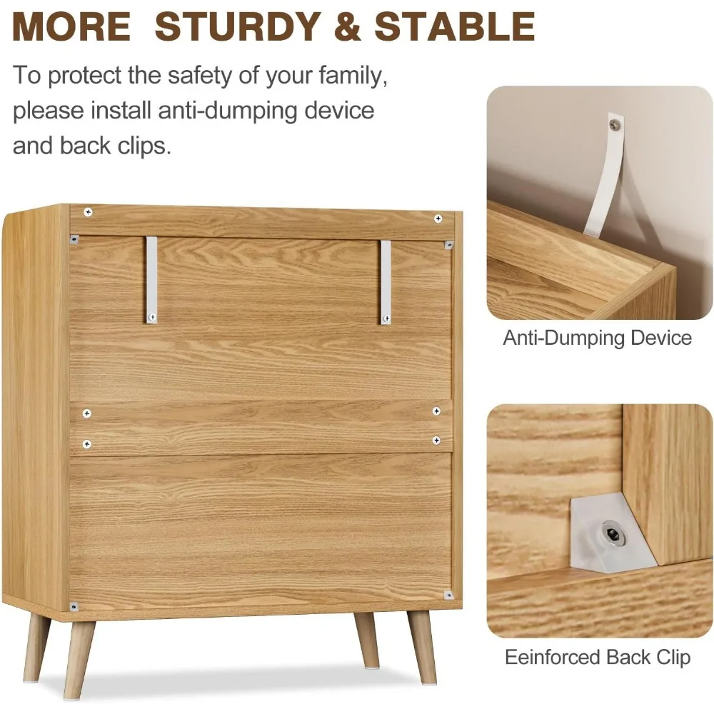 3 Drawer Rattan Dresser for Bedroom, Chest of Drawer, Modern Wood 3 Drawer Dresser with Natural Rattan Drawer for Entry