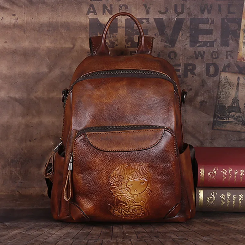 New Fashion Genuine Leather Women Backpacks High Quality Vintage Female Real Natural Leather Lady Girl Student Casual Backpack