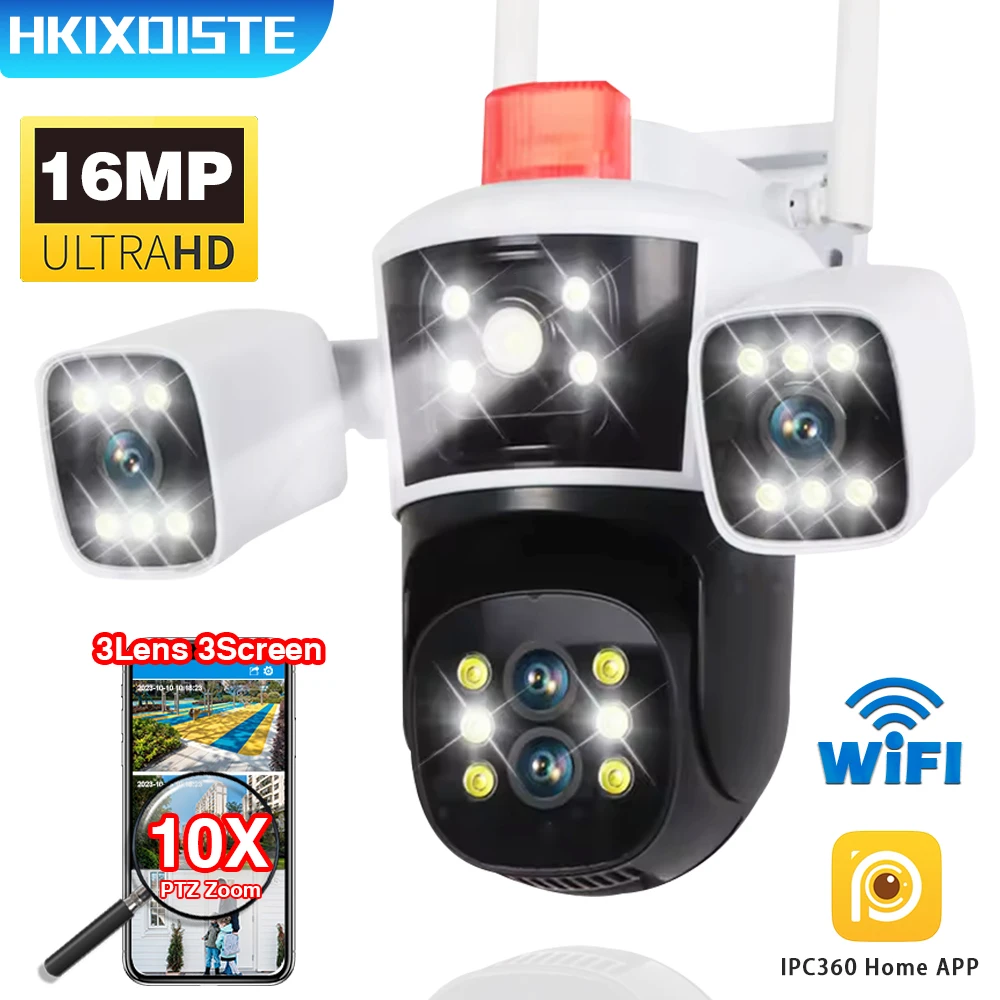 

16MP 8K10X Zoom WiFi Waterproof IPCamera Outdoor 6K Four Lens Three Screens Human Auto Tracking CCTV Video Surveillance Cameras
