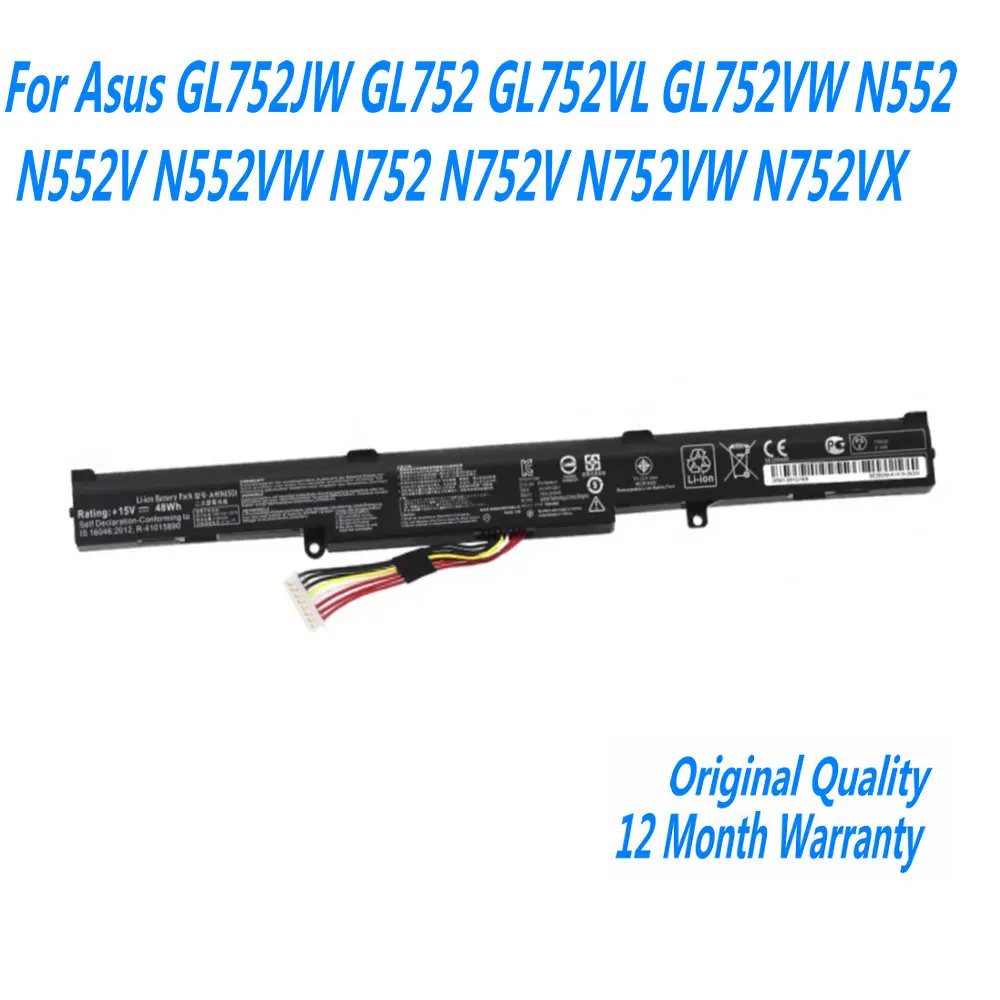 New 15V 48Wh A41N1501 Laptop Battery For Asus GL752JW GL752 GL752VL GL752VW N552 N552V N552VW N752 N752V N752VW N752VX A41LK9H