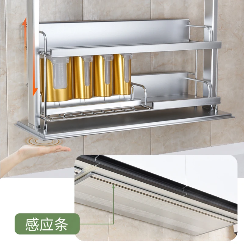 

Kitchen Hanging Cabinet Intelligent Induction Electric Lifter Cabinet Open Door Seasoning Flavor Dish Basket Double Layer Storag