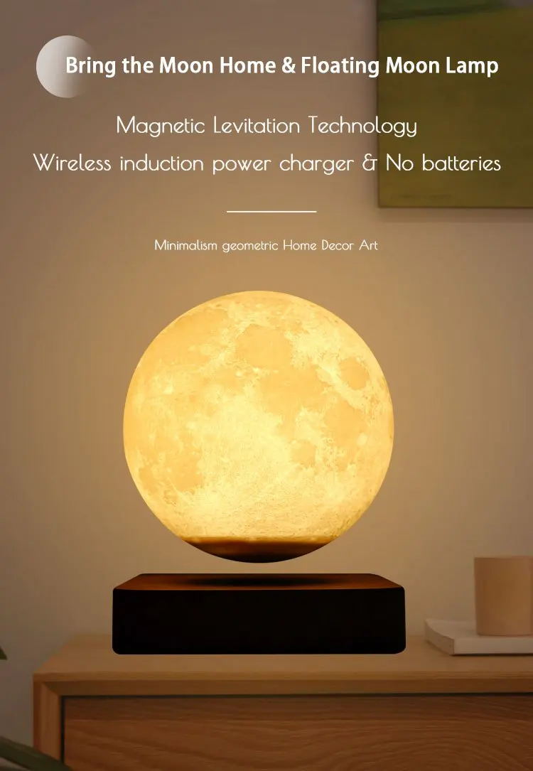 Minimalist Magnetic Levitation Moon Lamp — 3D-Printed Lunar Design, Touch-Control LED Night Light for Desk, Bedside or Shelf. So view 5