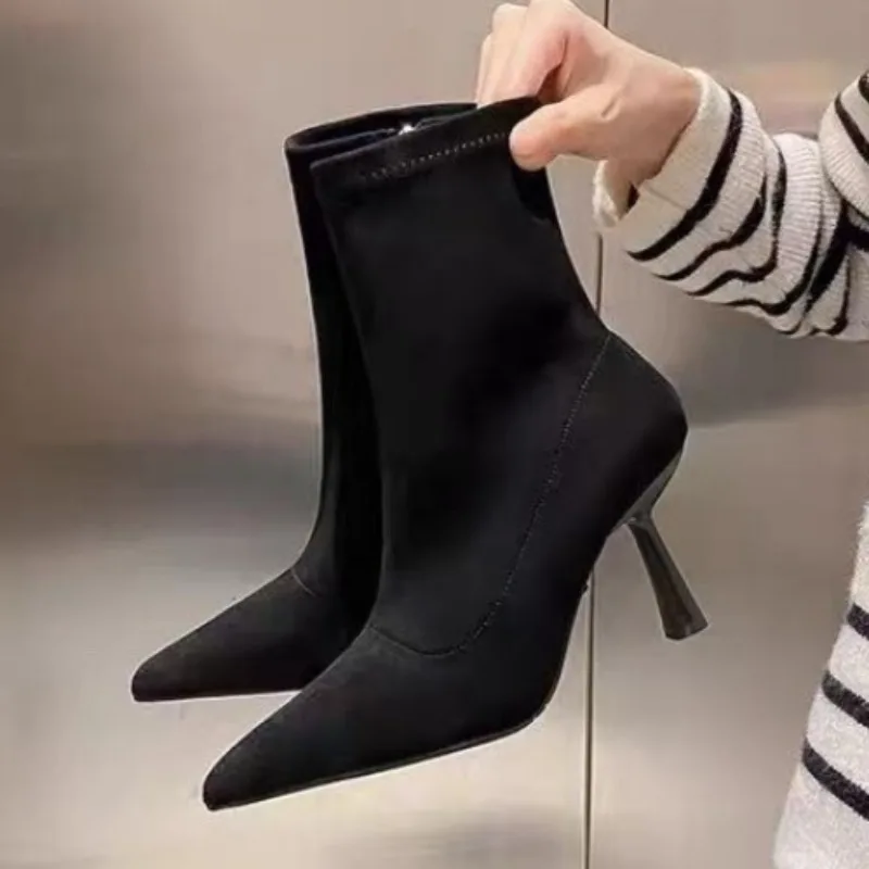 

Ankle Boots for Women Fashion High Heels Pointed Toe Shoes 2025 Designer Party Pumps Elegant Chelsea Short Boots Winter Zapatos