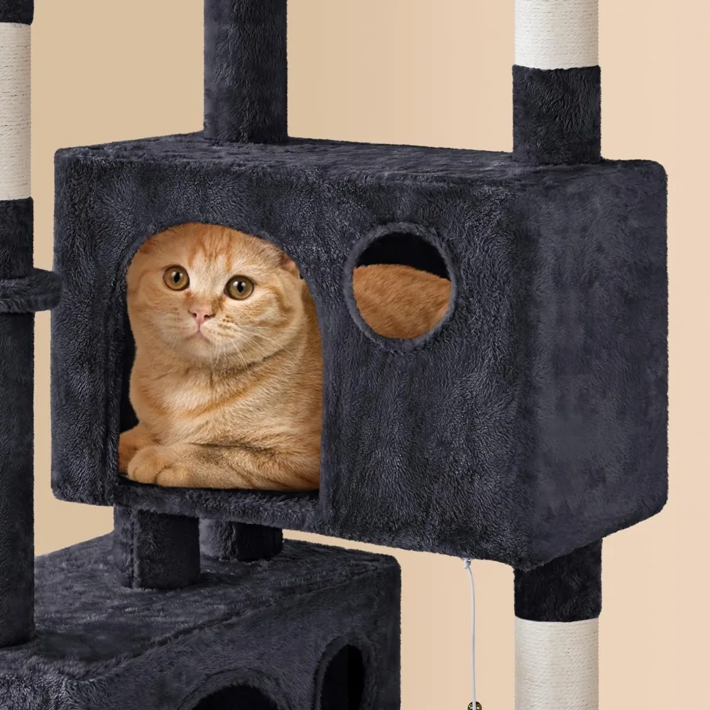 Multil-Level Cat Tree Cat House for Large Cats, 64.5in Cat Tower for Indoor Cats as Modern Activity Center