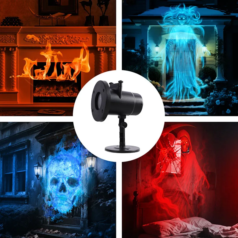 10 Patterns LED Projector Light, Film Slides Halloween Christmas Rotating Projection Lamp Outdoor Holiday Party Stage Decor Lamp