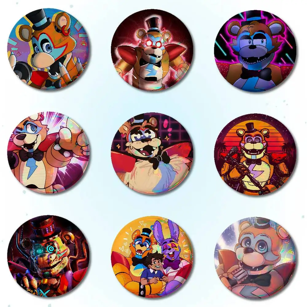 G-Glamrock F-Freddy Fnafs Badges Round Brooch Cute Cartoon Idol Cosplay Badges DIY Backpack Clothing Jewelry Pins