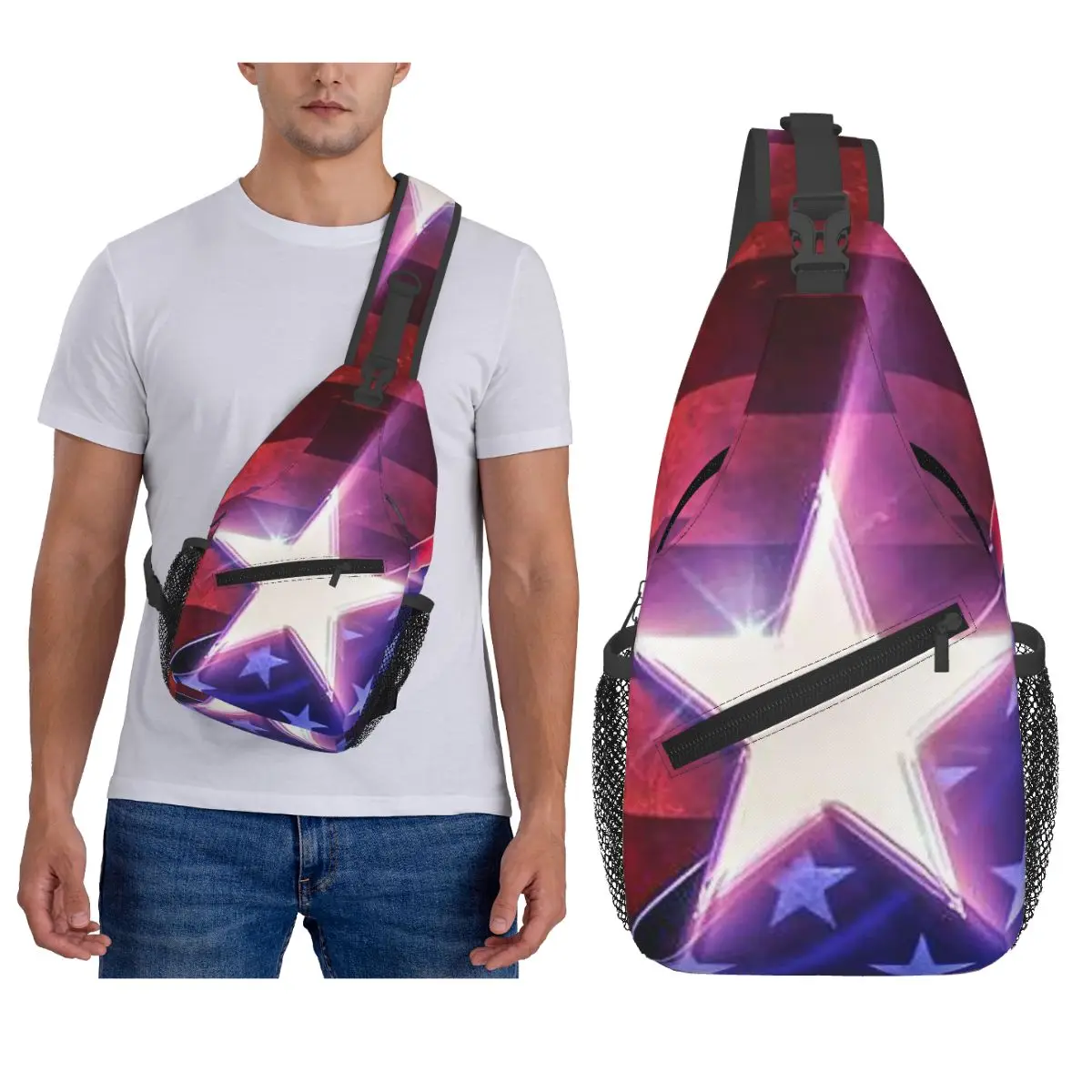 

USA American Flag United States US Stars Chest Bag Men Sling Crossbody Backpack Chest Bag Traveling Hiking Daypack Shoulder Bag