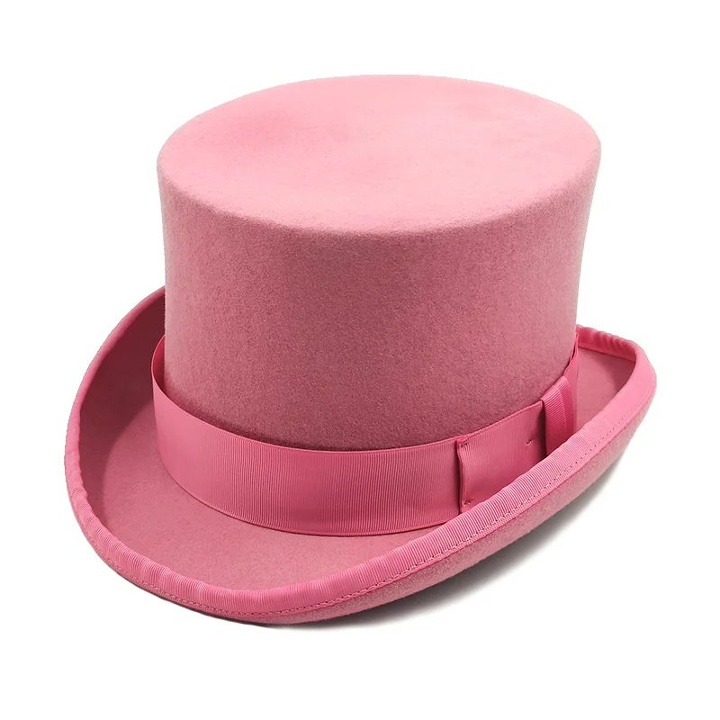 

2024 Pink and Purple High Top hat Magician high hat British black jazz top hats male and female court gentleman flat felt hat