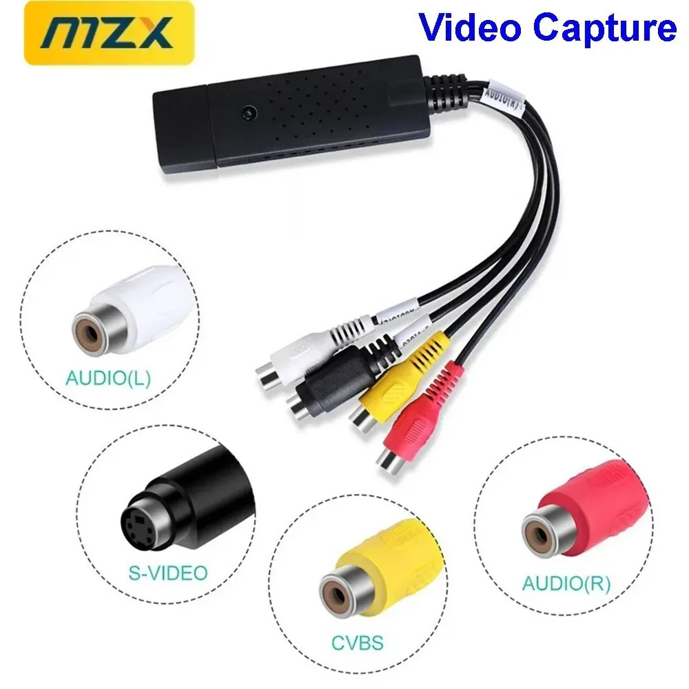 Video Capture Card Easy Cap Convert VHS VCR Mini DV Hi8 DVD to Digital RCA/S-Video Old USB 2.0 Audio Video Record Capturer