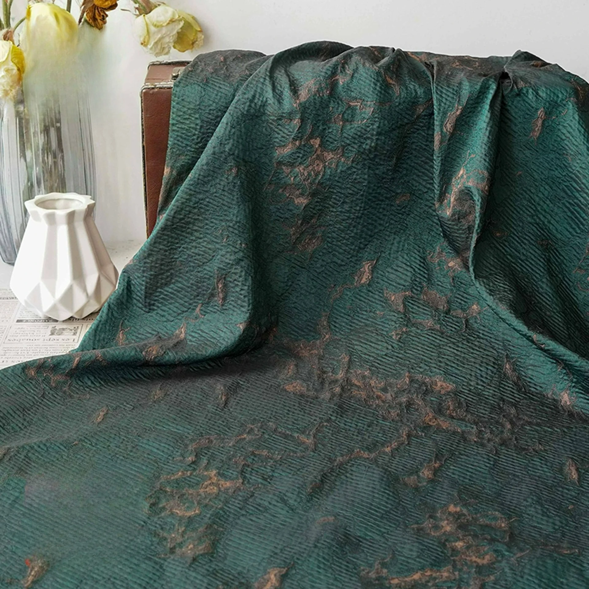 

Retro Green Brown Irregular Moss Texture Jacquard Fabric Chinese Style Women's Dress Skirt Bag Yarn Dyed Sewing Fabric