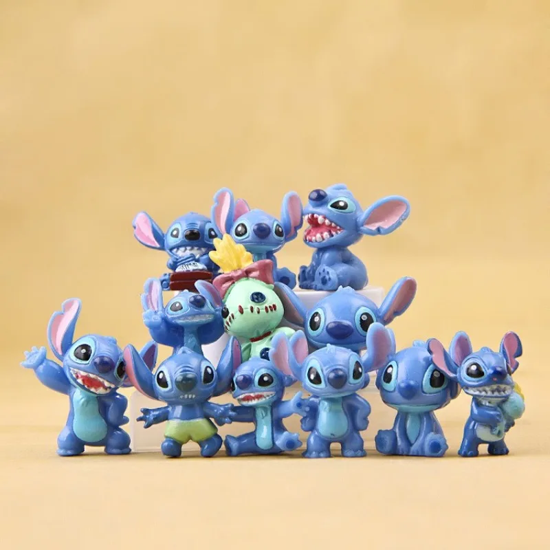 12pcs Mini Disney Lilo&Stitch Decoration Doll Anime Action Figure Toy Q Figural Car Desk Decoration Model Children Birthday Gift