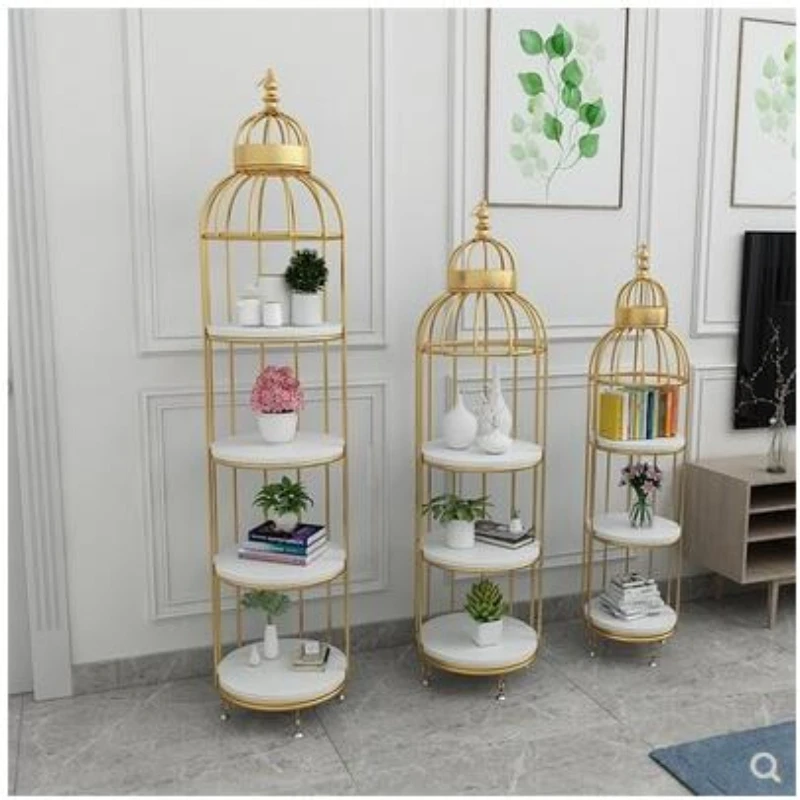 Nordic birdcage flower frame Living room simple modern multi-storey shelving metal clapboard display design storage frame