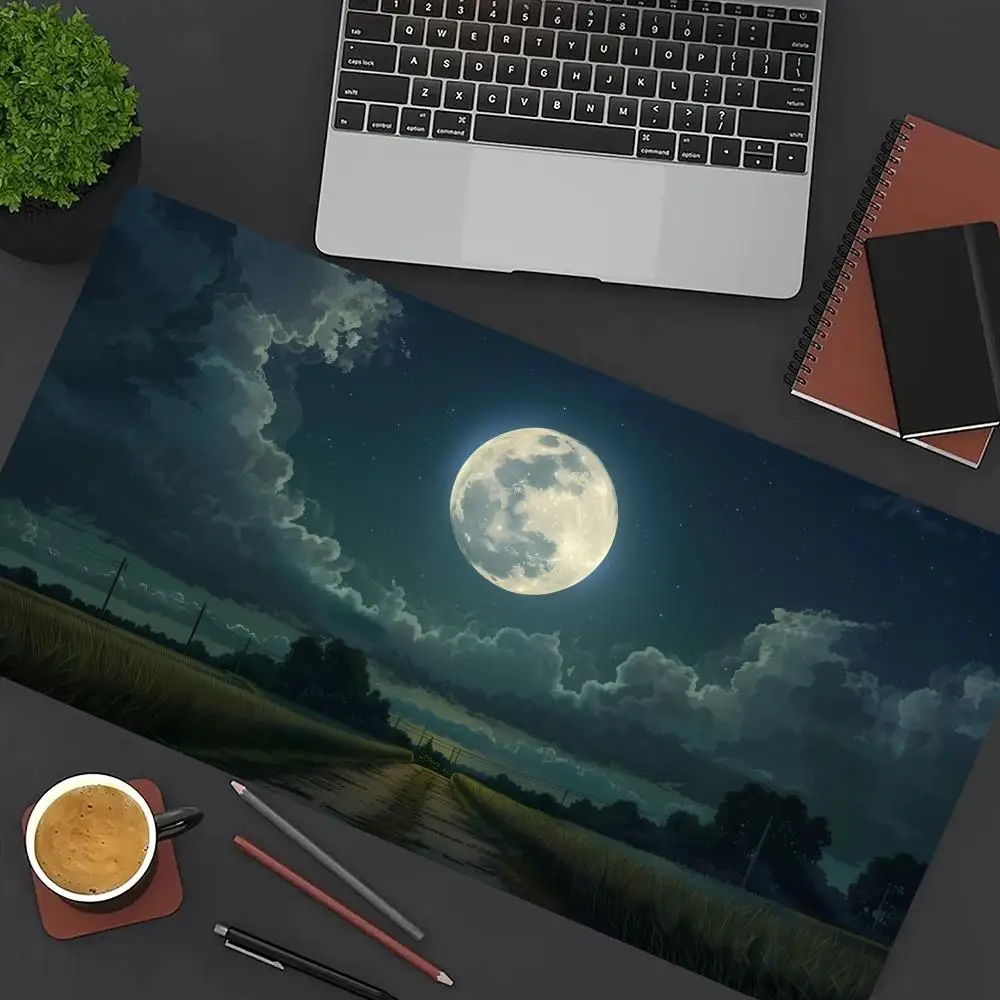

Bright Moon Scenery Mouse Pad Large Computer Office Game Table Mat XXL Rubber Anti-slip Stitch Edge Keyboard Mats Long Desk Pads