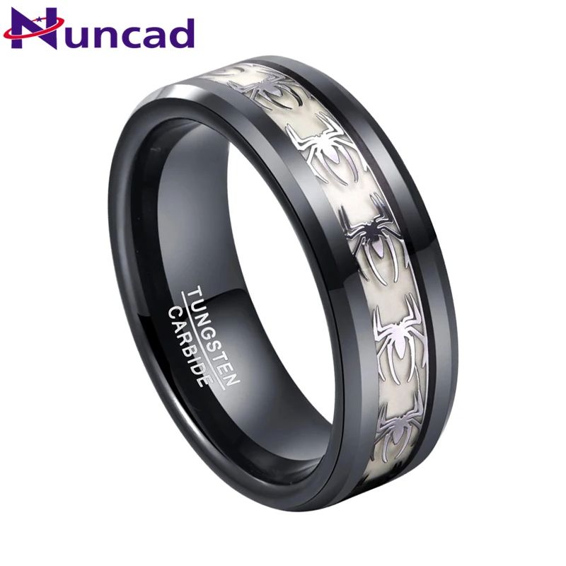 NUNCAD – bague en carbure de tungstène pour hommes, 8mm, couleur acier, dôme, motif araignée, brillant, anneau de fête, meilleur cadeau, vente en gros, taille 7-12
