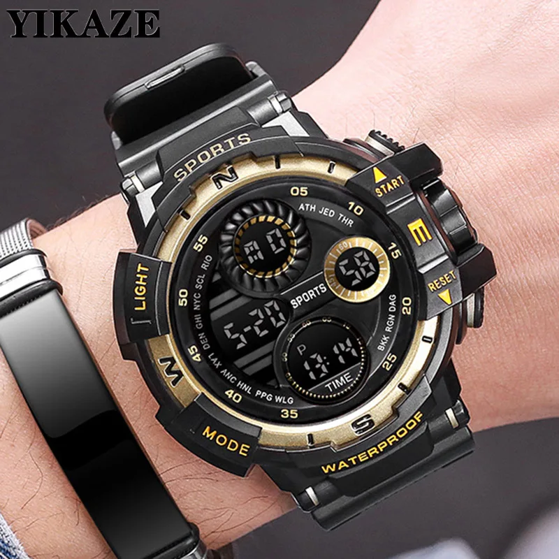 YIKAZE Men\'s Military Digital Watch Outdoor Men Sports Watch Waterproof Luminous Chronograph Clock Student Electronic Wristwatch