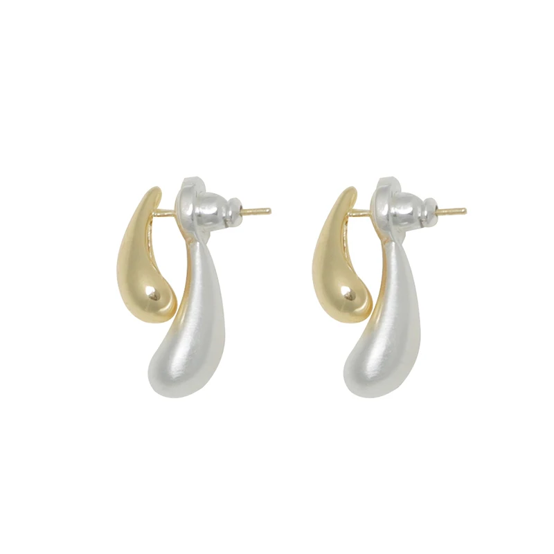 

S925 silver needle advanced design contrasting color water drop earrings niche design brushed stud earrings, a two-wear women's