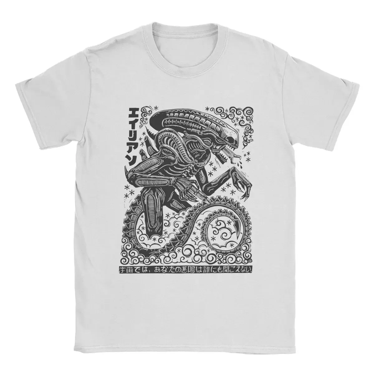 2024 new Men T-Shirt Xenomorph Linocut Alien Movie Vintage Cotton Tees Short Sleeve T Shirts Round Collar Clothing Birthday Gift