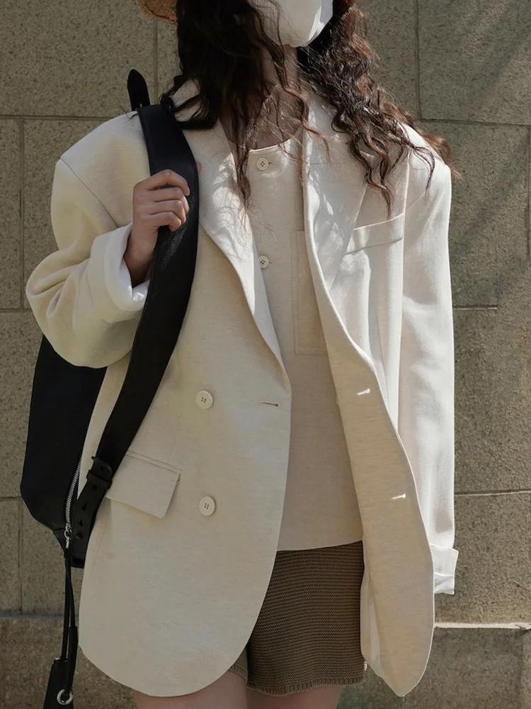 

Korean Blazer Coat For Women Patchwork Double Breasted Long Sleeves Retro Coats Fashion Female Clothes 2023 New H262