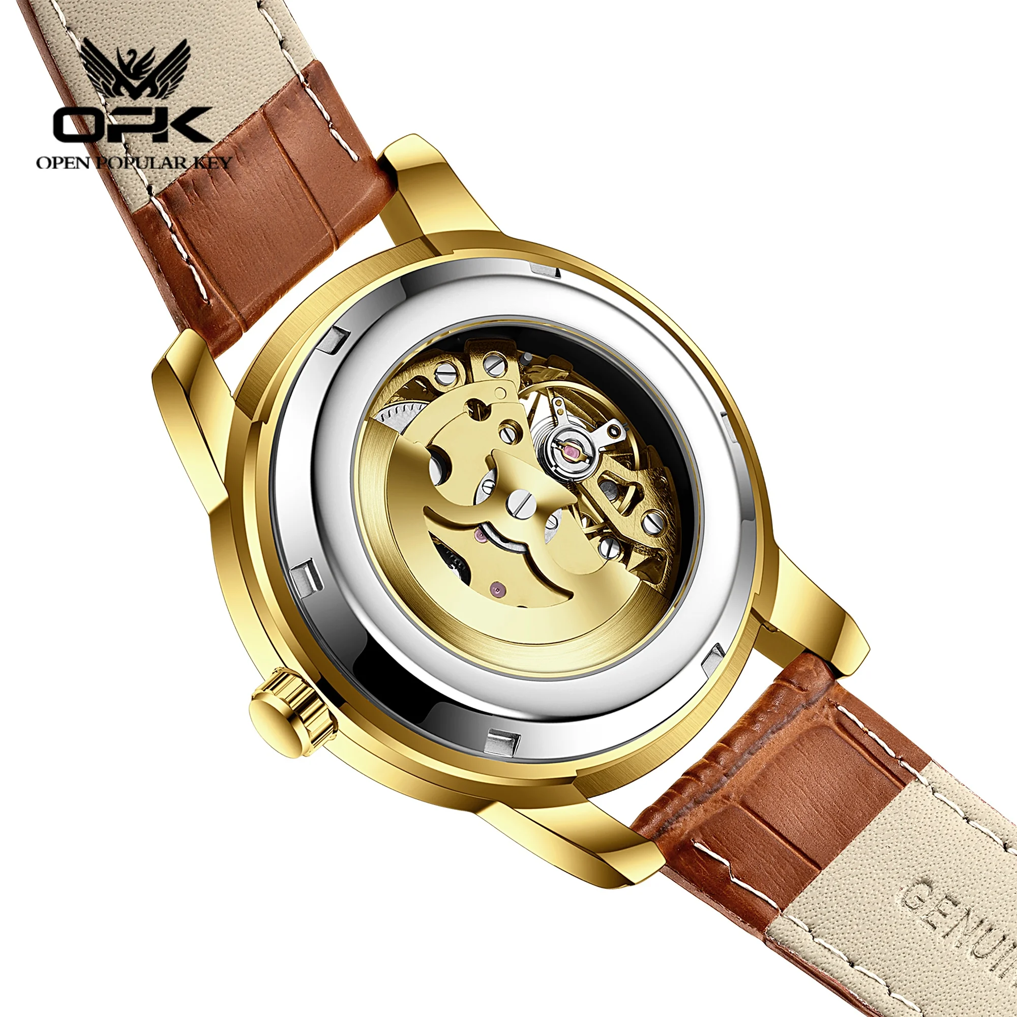 OPK Men's Luminous Waterproof Mechanical Watch Light Luxury Hollowed out Belt 6101