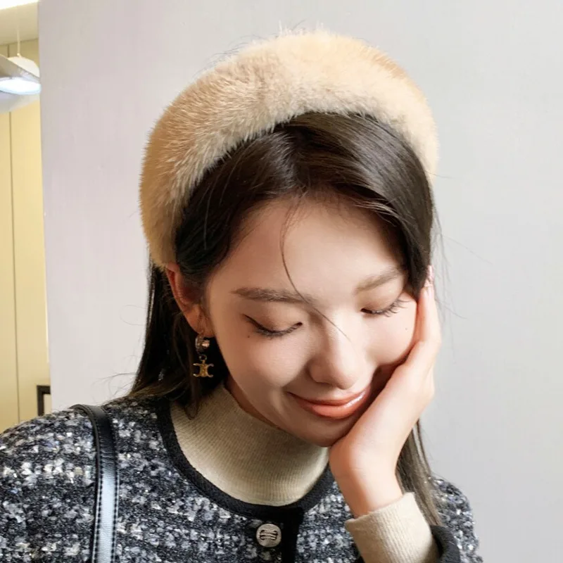 Real Mink Fur Headband Natural Fur Hairband For Women Fashion Fur Headwear High Quality Fur Hair Band Lady Hair Hoop Furry Gift