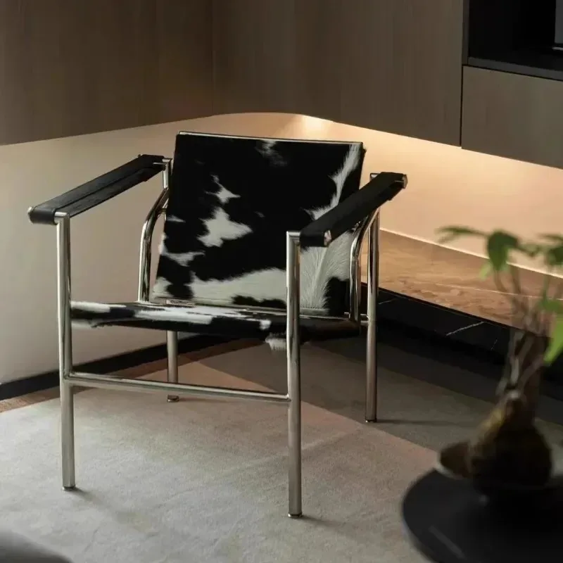 Le Corbusier Italian Style Single Sofa Chair Designer Vintage Single Chair Stainless Steel Leisure Chair