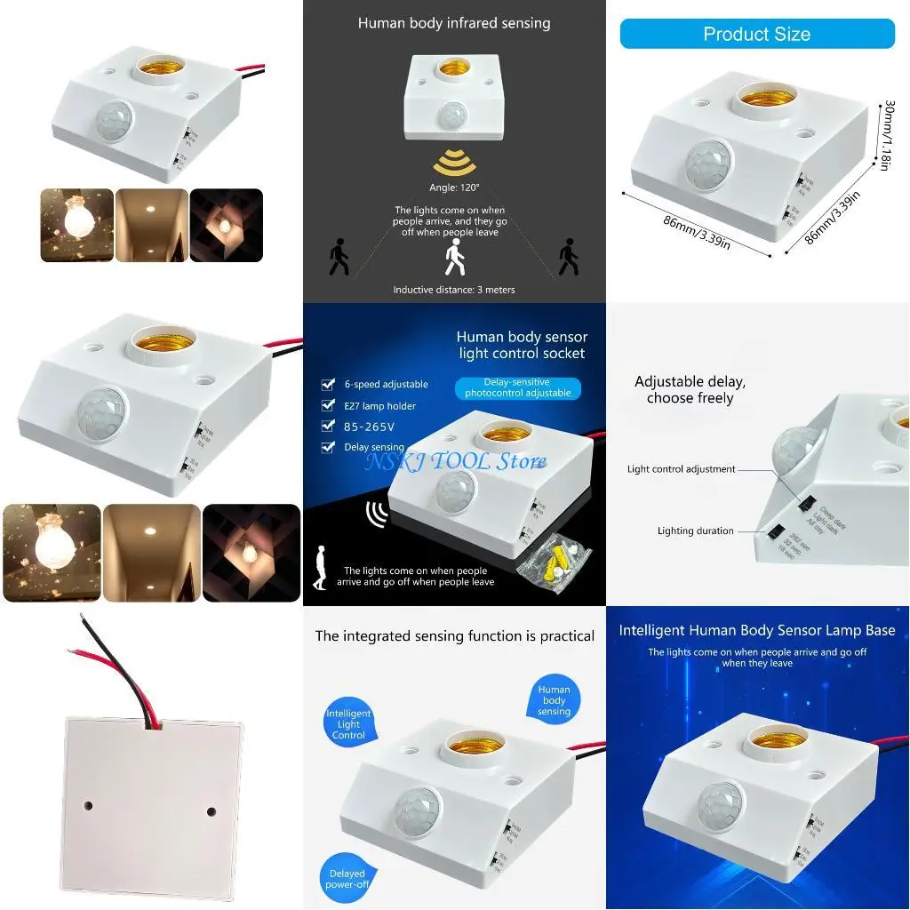 

L8RC E27 Спирали Светодиодная лампа с цоколем Датчик движения Светодиодный автоматический датчик человеческого тела Держатель