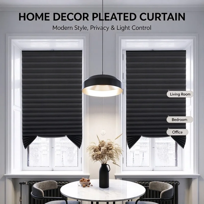 1pc Self-adhesive Pleated Blinds Bathroom Kitchen Half Blackout Light Filtering Window Curtains for Bedroom Living Room Balcony