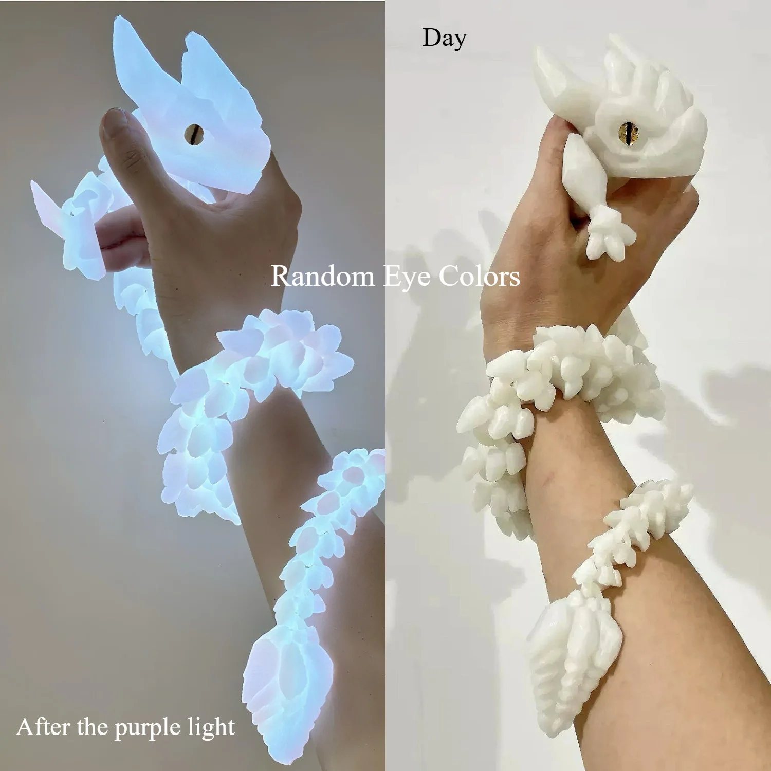 Articulated 3D Printed Glow-in-the-Dark Dragon Figurine with Random Colored Eyes, Exquisite Detailed Scales, Flexible Poseable J