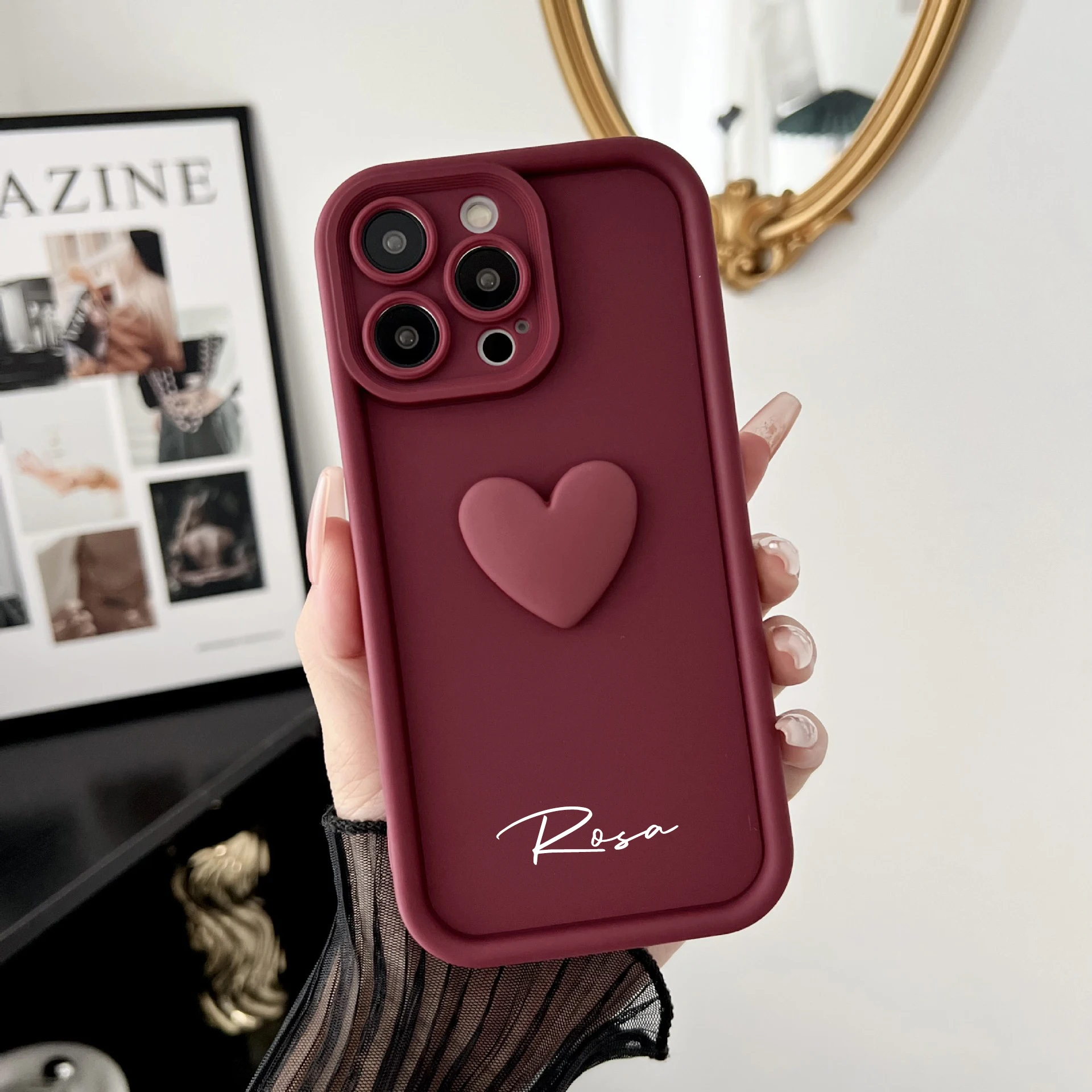 Luxury Soft Silicone Custom DIY Cover 16 Pro Max Cute INS Love Heart Personalized Name Case For iPhone 15 14 13 12 11 Pro Max