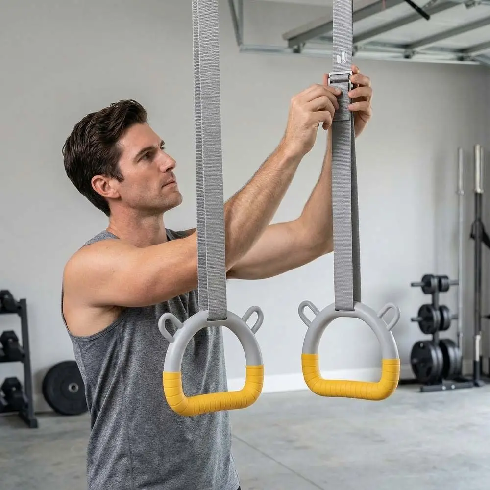 With Straps Gymnastic Rings Non-Slip Adjustable Straps Pull Up Bar Arm Strength Comfortable Fitness Exercise Ring