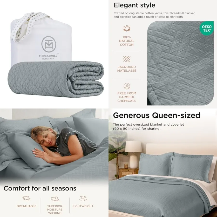 

Luxury Cotton Blankets for Queen Size Bed All-Season 100 Cotton Queen Size Blanket Jacquard Cozy Lightweight, Soft Breathable C