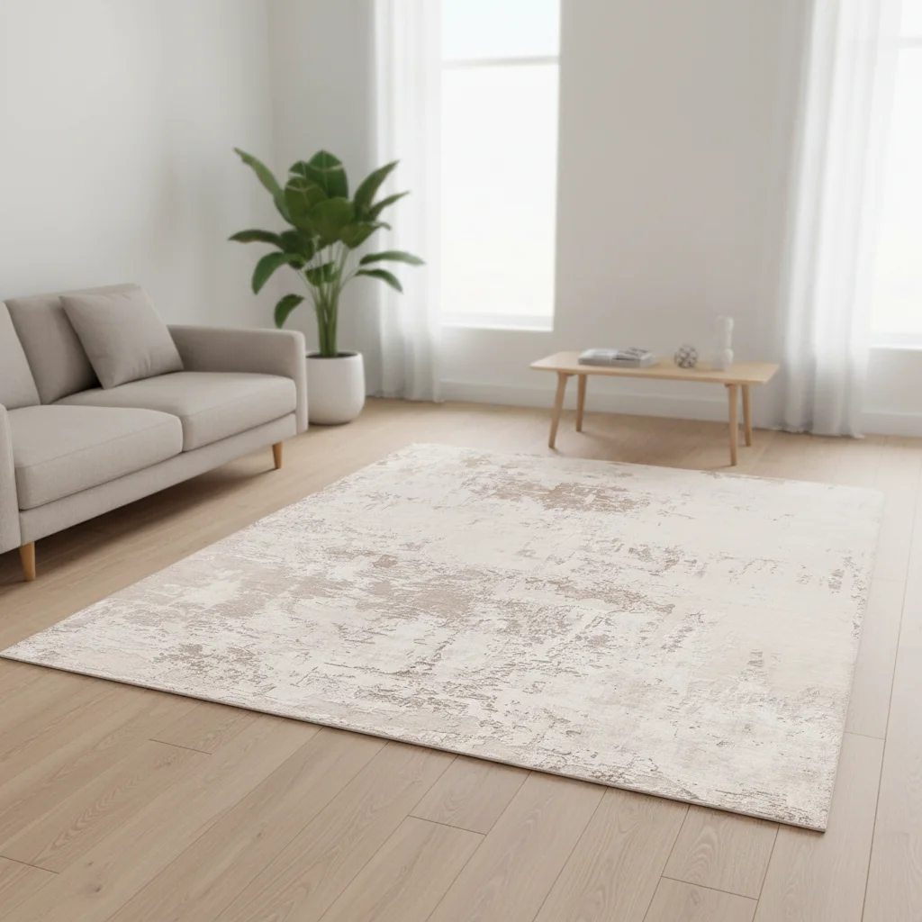 

！@Modern Abstract Wool and Viscose High Pile Hand Tufted Carpet Texture Neutral Tone Living Room Rug