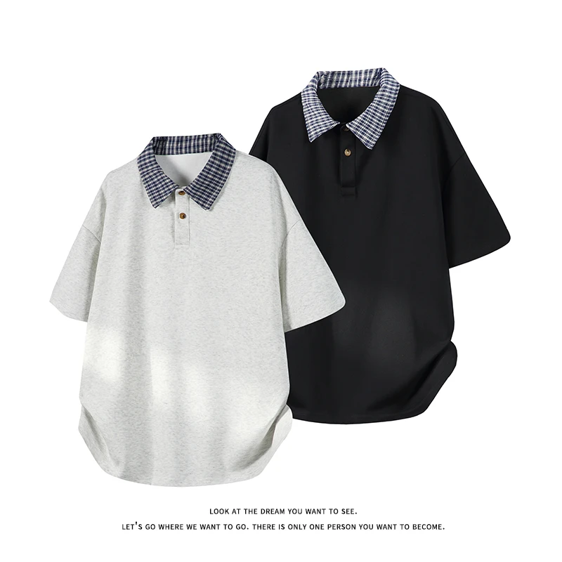 2026 New Summer Men's Summer Short Sleeve Polo Shirt Plaid Turn-down Collar Streetwear Casual Breathable Tops Tees M-5XL