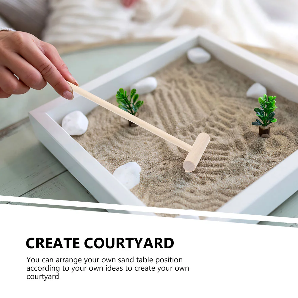 Zen Garden for Desk Japanese Style Bamboo Rake and Sand Ornament Sandbox Mini Tools