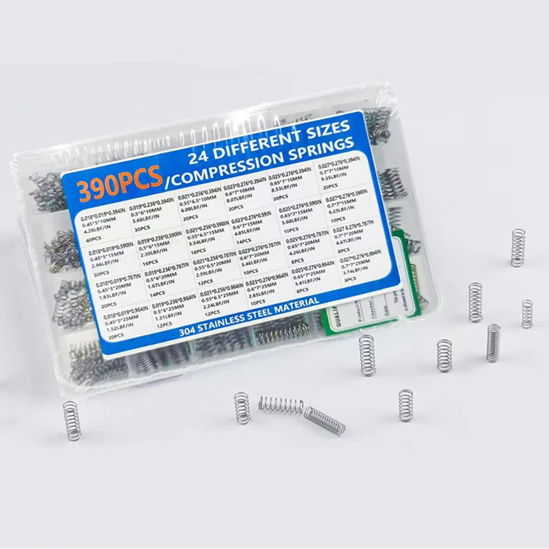 

304 Compression Spring Combination Set,390 Pieces Of 24 Different Sizes Of Stainless Steel Springs