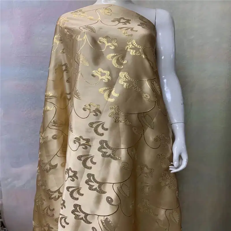 

Latest design high quality gilded silk african fabric 5 yards suitable for women clothing sewing materials.551