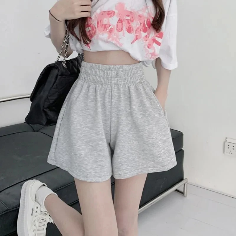 

Korean High Waist Shorts Women Casual Loose Pockets A Line Shorts Summer Fashion Simple Solid Female All Match Wide Leg Shorts