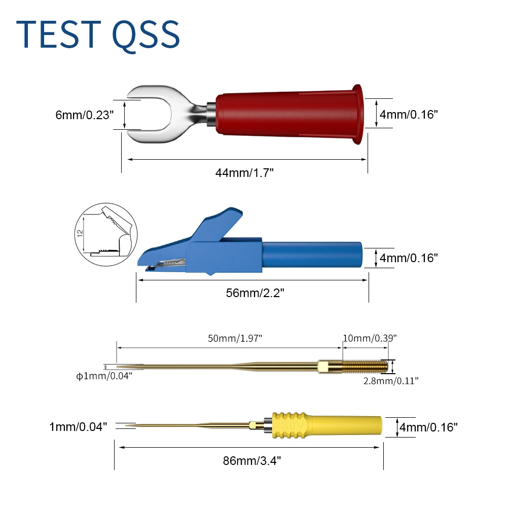 QSS-Kit de chumbo de teste multímetro plugue banana com clipes jacaré, sonda substituível, plugue tipo U, 4mm, Q.T8002, 31 peças